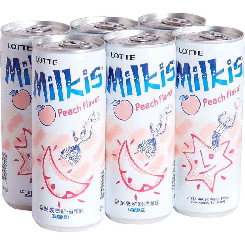 LOTTE Milkis Peach Flavored Carbonated Drink 8.45fl oz (250ml) x 6Cans 50.7fl.oz