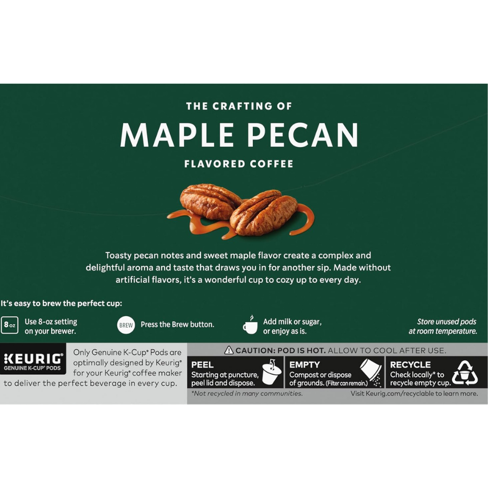 Starbucks Coffee K-Cup Pods, Maple Pecan Flavored Coffee, Naturally Flavored, 100% Arabica, 1 box (10 pods)