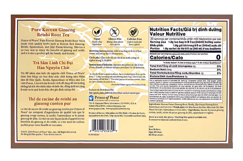 Prince Of Peace Pure Korean Ginseng Reishi Root Tea 1.9oz