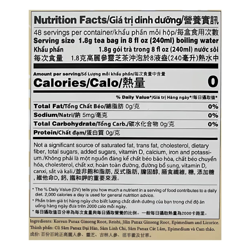 Prince Of Peace Pure Korean Ginseng Reishi Root Tea 1.9oz