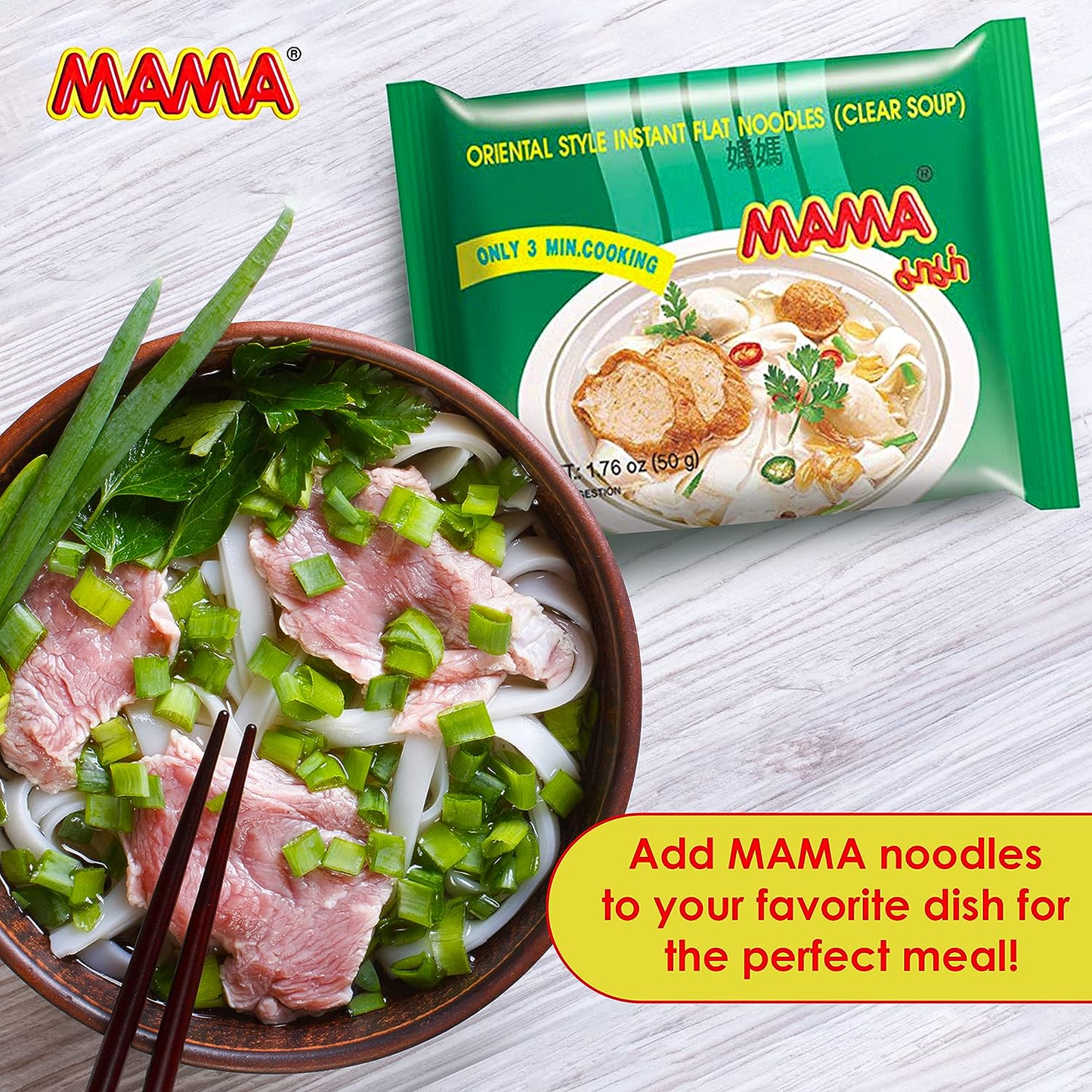 MAMA Noodles Flat Clear Soup Instant Rice Noodles Delicious Thai Flavors