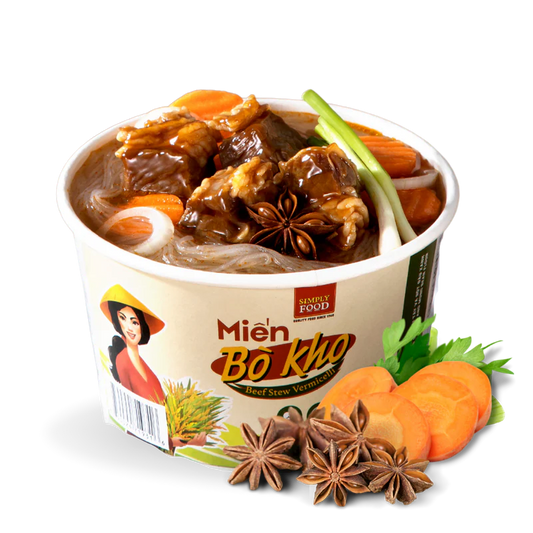 Simply Food Beef Stew Vermicelli Glass Instant Noodle Bowl