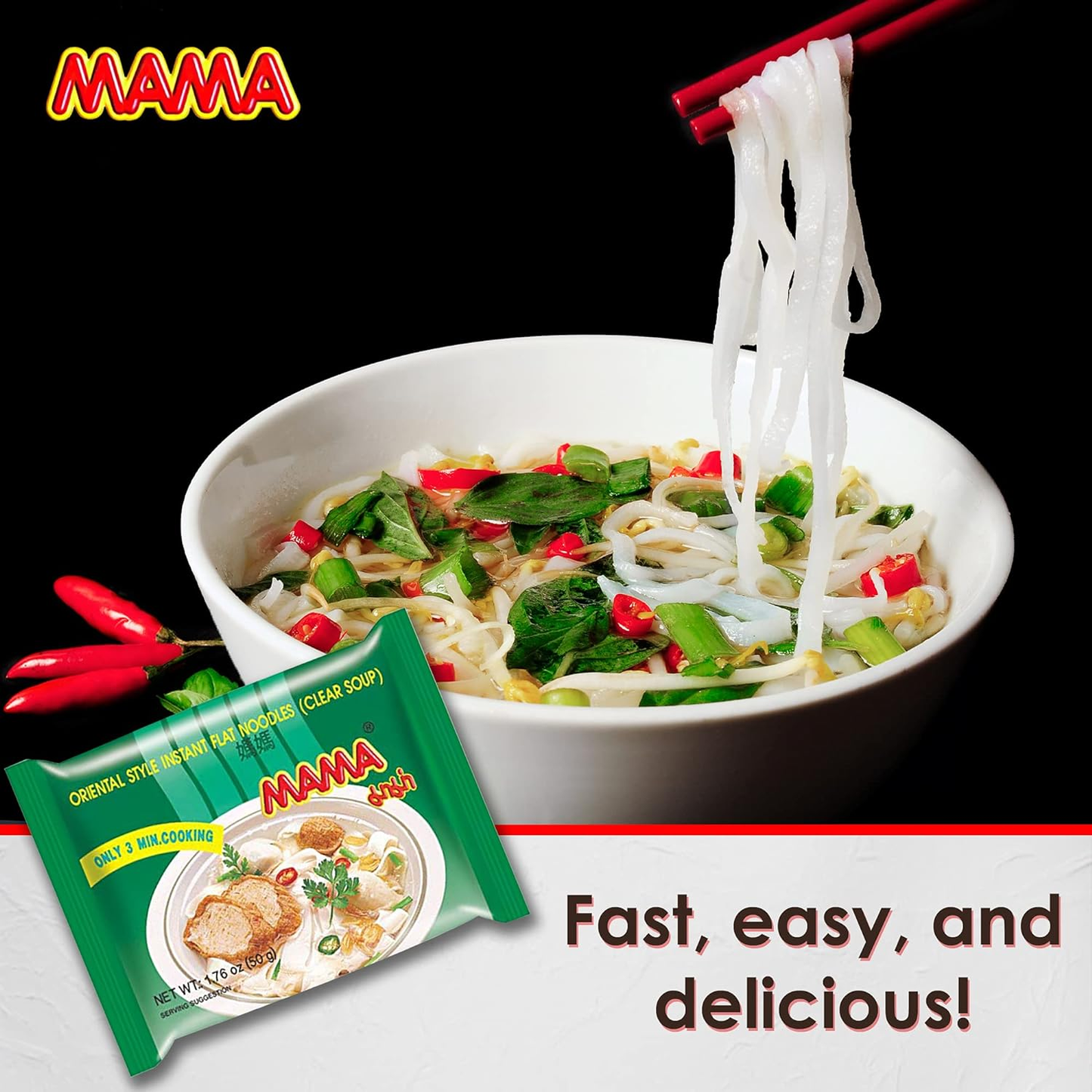 MAMA Noodles Flat Clear Soup Instant Rice Noodles Delicious Thai Flavors