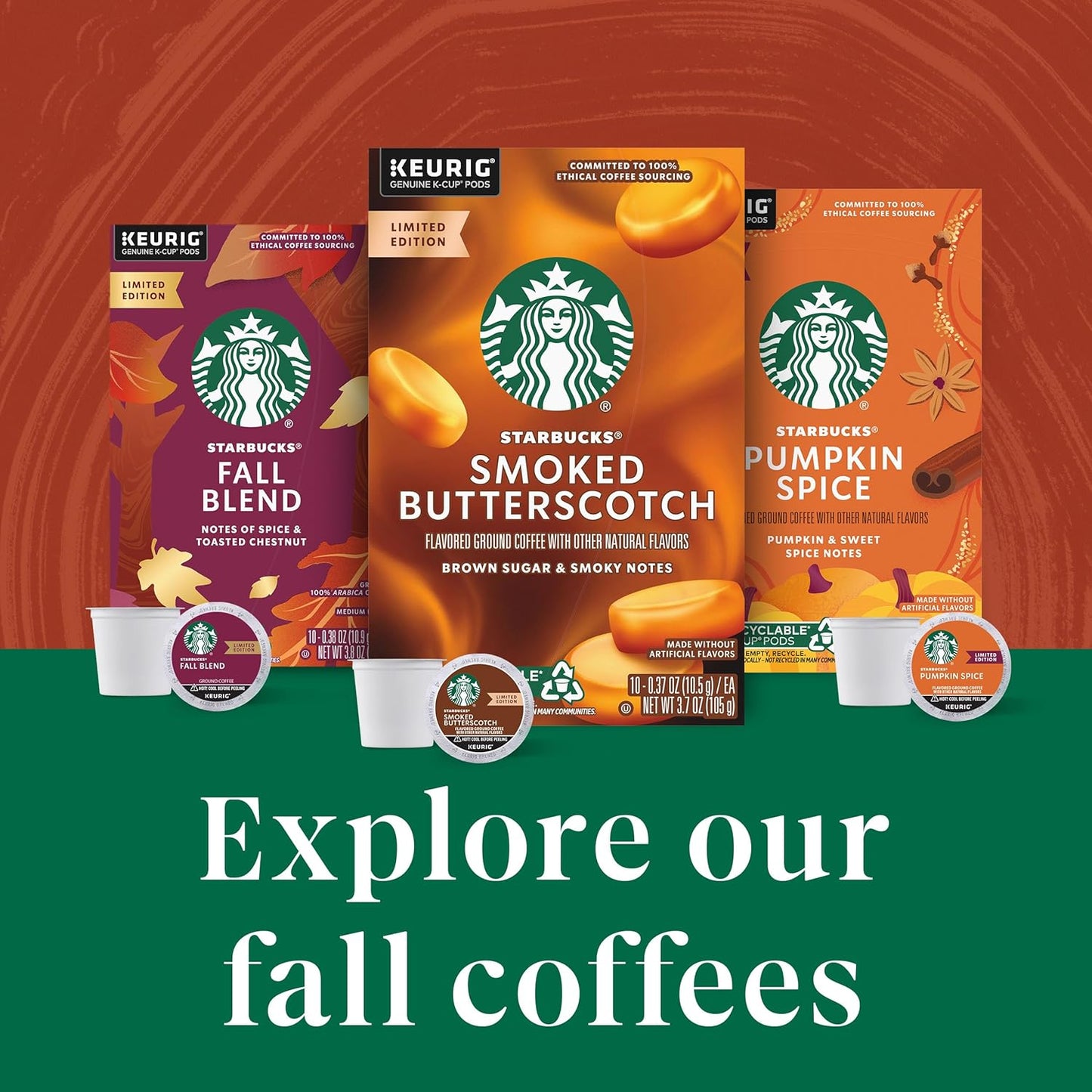 Starbucks K-Cup Coffee Pods, Smoked Butterscotch Flavored Coffee for Keurig Brewers, 100% Arabica, Limited Edition, 1 Box (10 Pods)