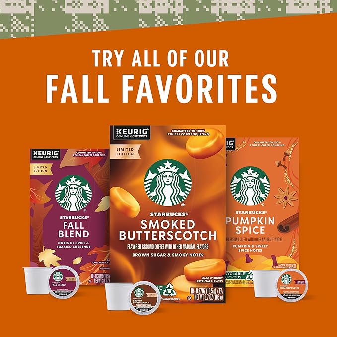 Starbucks K-Cup Coffee Pods, Fall Blend Medium Roast Coffee for Keurig Makerss, 100% Arabica, Limited Edition, 1 Box (10 Pods)