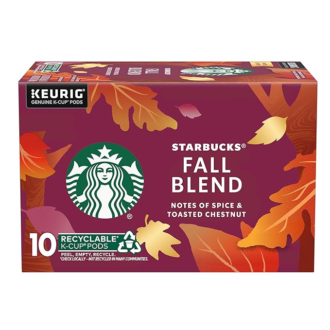 Starbucks K-Cup Coffee Pods, Fall Blend Medium Roast Coffee for Keurig Makerss, 100% Arabica, Limited Edition, 1 Box (10 Pods)