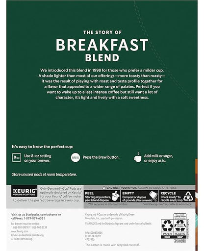 SOUTHERN BASICS Starbucks K-Cup Coffee Pods—Dark Roast Coffee—Roast for Keurig Brewers—100% Arabica— Essentially for Southern Basics (Breakfast Blend)