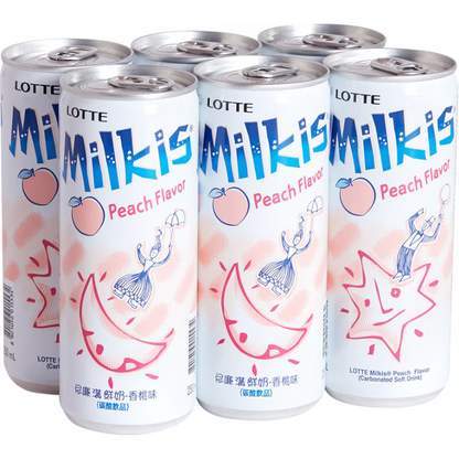 LOTTE Milkis Peach Flavored Carbonated Drink 8.45fl oz (250ml) x 6Cans 50.7fl.oz