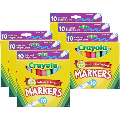 Crayola Broad Line Markers, Bold & Bright Colors, 10 Per Pack, 6 Packs
